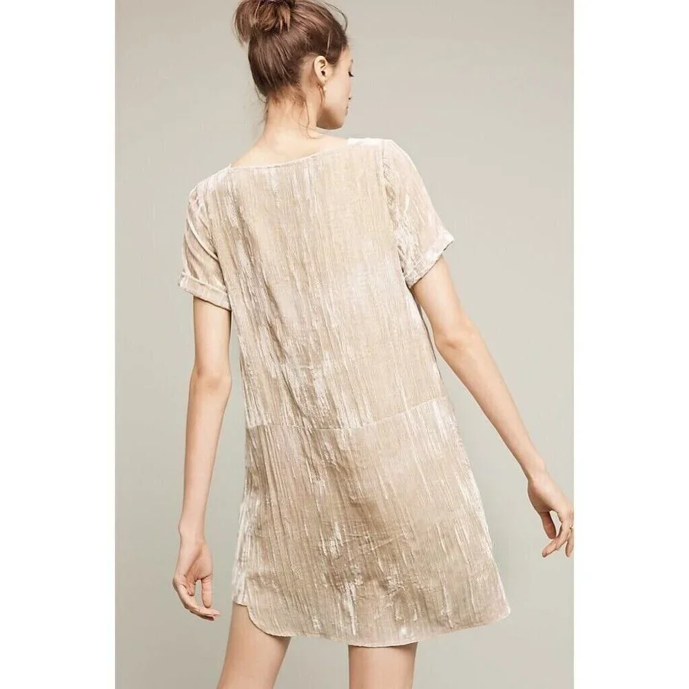 Anthropologie  Floreat‎  Women’s Crinkled Velvet Dress Champagne